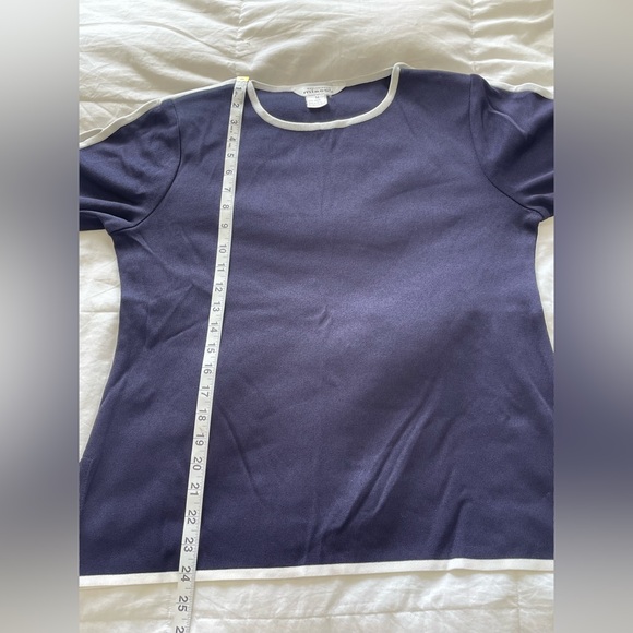 Misook Navy Blue White Trim Short Sleeve Knit Blouse Top | M - Picture 8 of 10